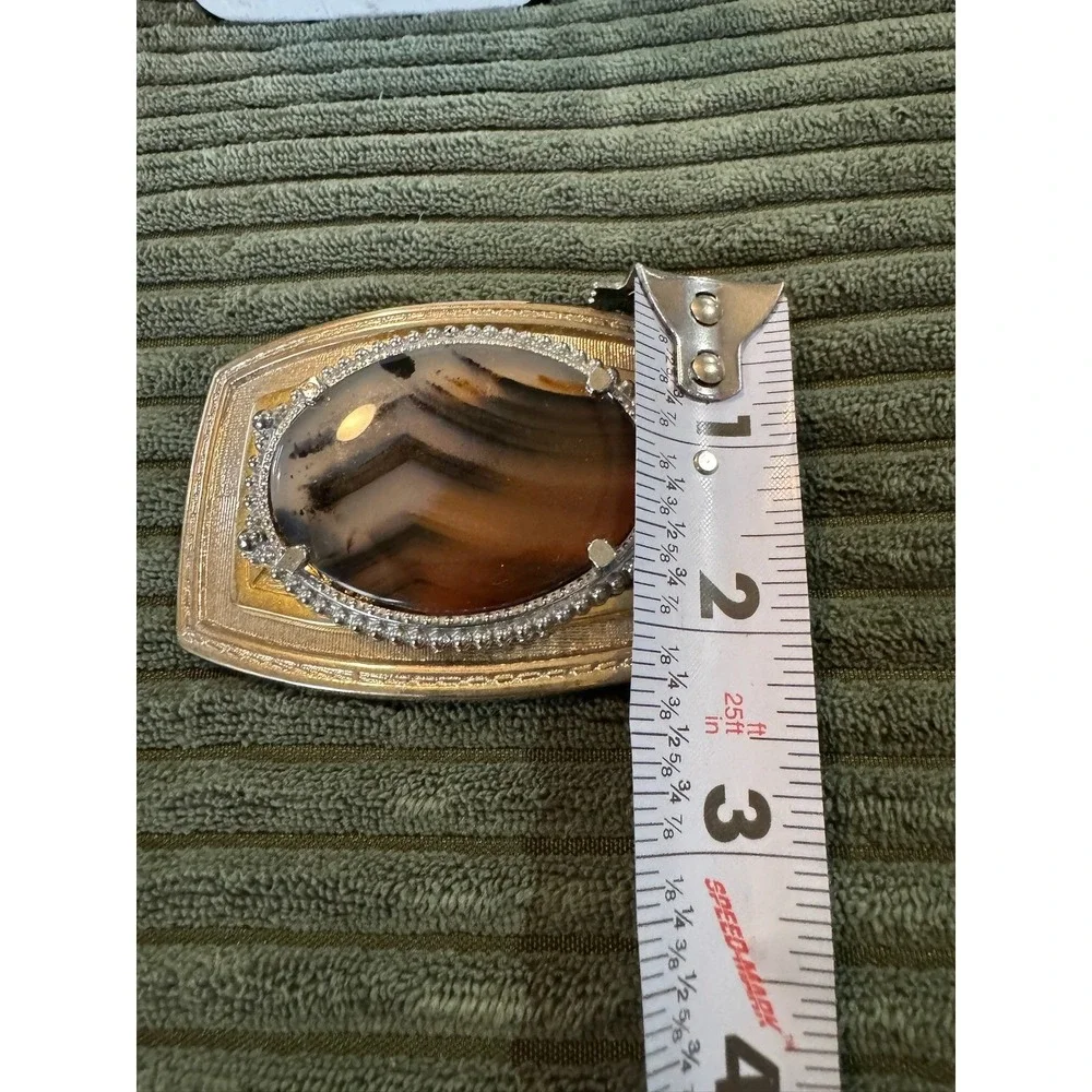 Vintage‎ Agate Stone Belt Buckle Silver Gold Tone Mens Western Accessory